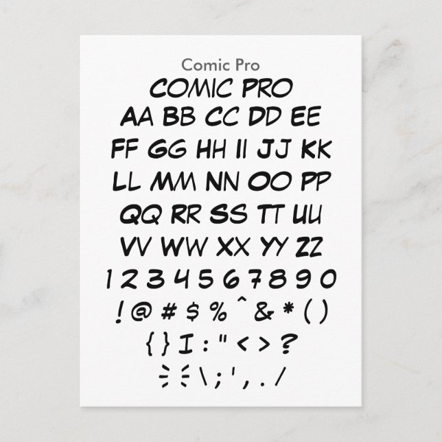 Comic Pro - Zazzle Schriftart - Musterblatt Postkarte (Vorderseite)