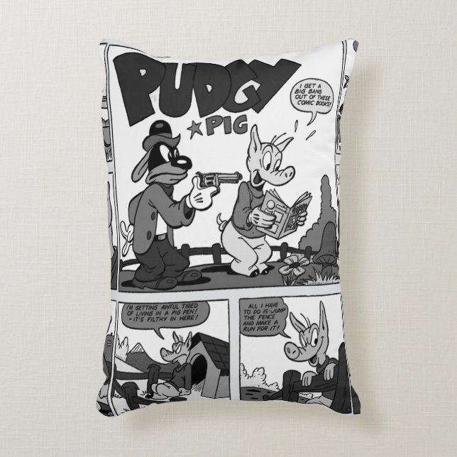 Comic "PUDGY Pig" Streifenpilz Dekokissen (Vorderseite(Vertikal))