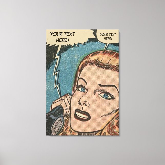 Comic Roy Lichtenstein Style Redhead auf dem Telef Leinwanddruck (Vorderseite)