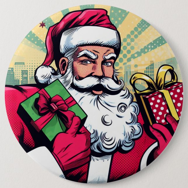 Comic Santa/Weihnachten Button (Vorderseite)