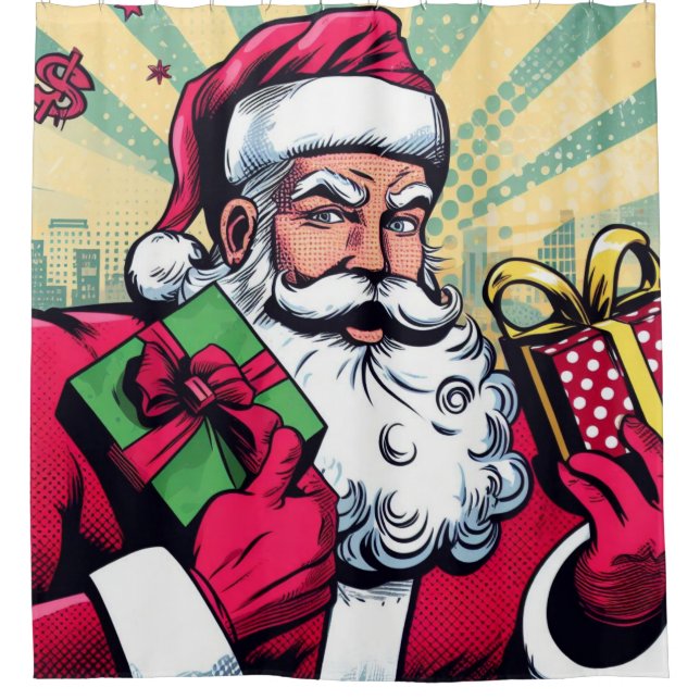 Comic Santa/Weihnachten Duschvorhang (Vorderseite)
