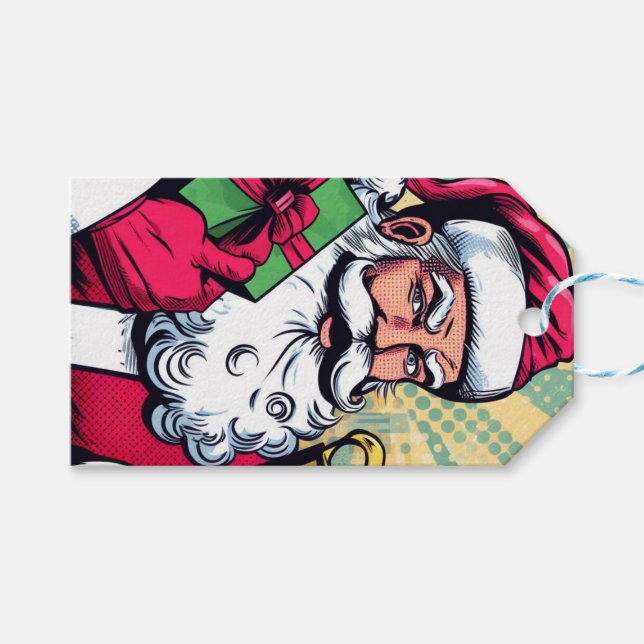 Comic Santa/Weihnachten Geschenkanhänger (Vorderseite (Horizontal))