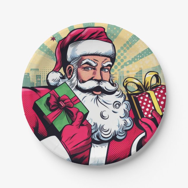 Comic Santa/Weihnachten Pappteller (Vorderseite)