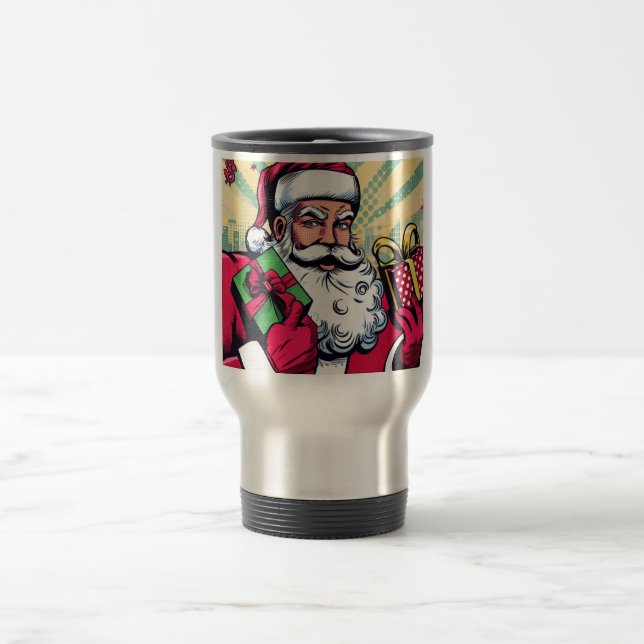 Comic Santa/Weihnachten Reisebecher (Mittel)
