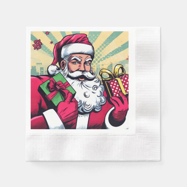 Comic Santa/Weihnachten Serviette (Vorderseite)