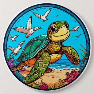 Comic-Schildkröte Button