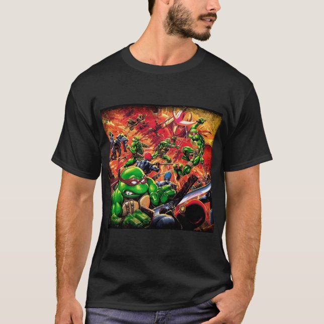 Comic Schildkröten kämpfen gegen böse Ninjas T-Shirt (Vorderseite)