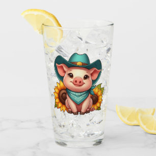 Comic-Schwein mit Cowboyhut und Bandana Glas