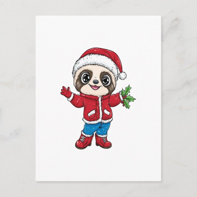 Comic-Sloth mit Weihnachten Postkarte (Vorderseite)