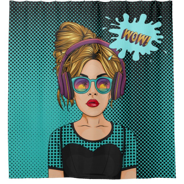 Comic Stil, Comic Style Pop Art Girls Duschvorhang (Vorderseite)