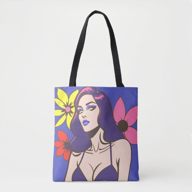 Comic-Stil hübsche Frau Totasche Tasche (Vorderseite)