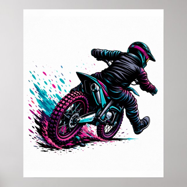 Comic-Stil Motocross-Fahrer Matschspritzer Poster (Vorne)