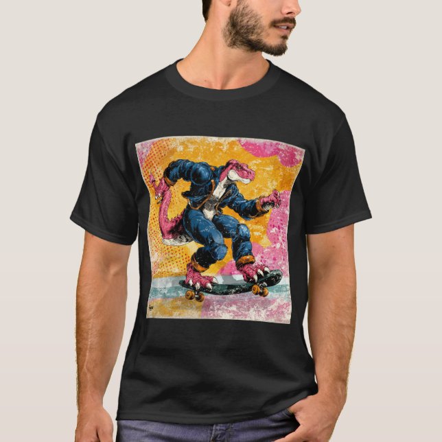 Comic Street Dino Skater in Blue Jacket T-Shirt (Vorderseite)