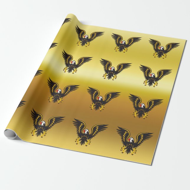 Comic-Streifen Schwarz-Gold Adler mit Goldfolie Geschenkpapier (Ungerollt)