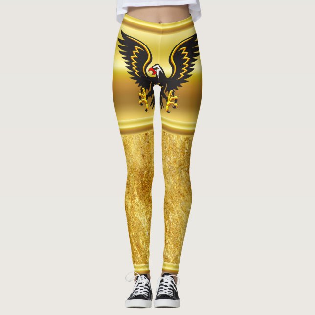 Comic-Streifen Schwarz-Gold Adler mit Goldfolie Leggings (Vorderseite)