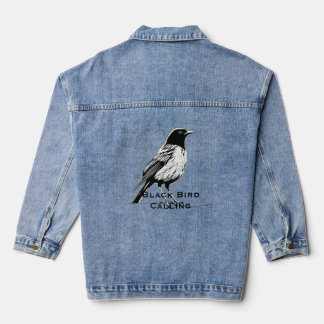 Comic-Style Black Bird Calling Jeansjacke