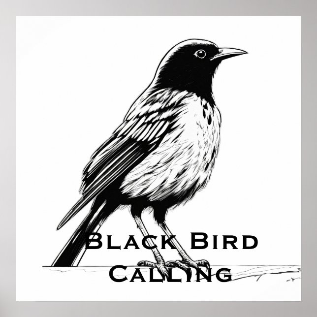 Comic-Style Black Bird Calling Poster (Vorne)