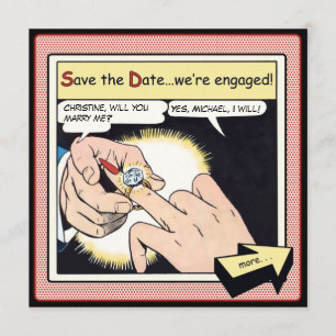 Comic Style Bling Ring Save the Date Rot
