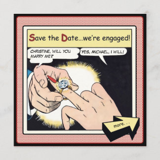 Comic Style Bling Ring Save the Date Rot