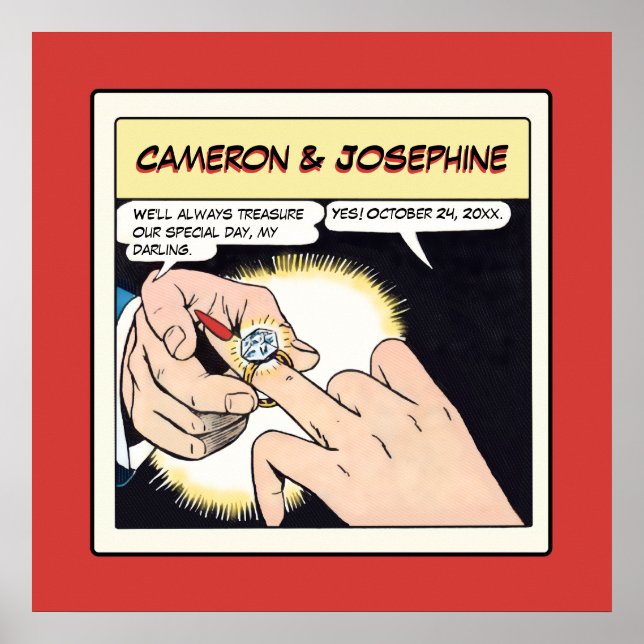 Comic Style Bling Ring Wedding Red Poster (Vorne)