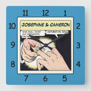 Comic Style Bling Ring Wedelzange Blau Quadratische Wanduhr