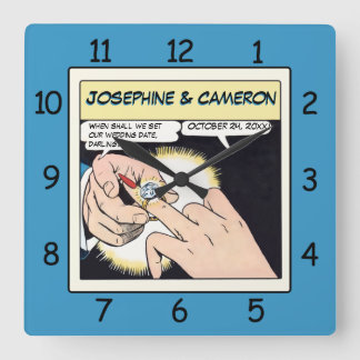 Comic Style Bling Ring Wedelzange Blau Quadratische Wanduhr