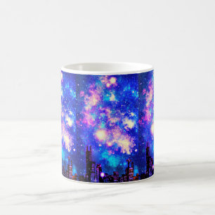 Comic Style City Skyline & Milky Way Night Sky Kaffeetasse