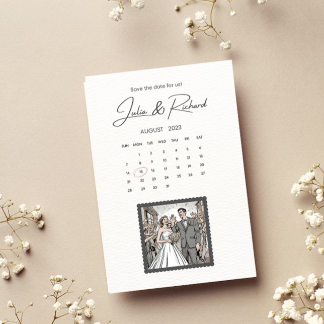 Comic Style Couple Zeichnend Save the Date Einladung (Von Creator hochgeladen)