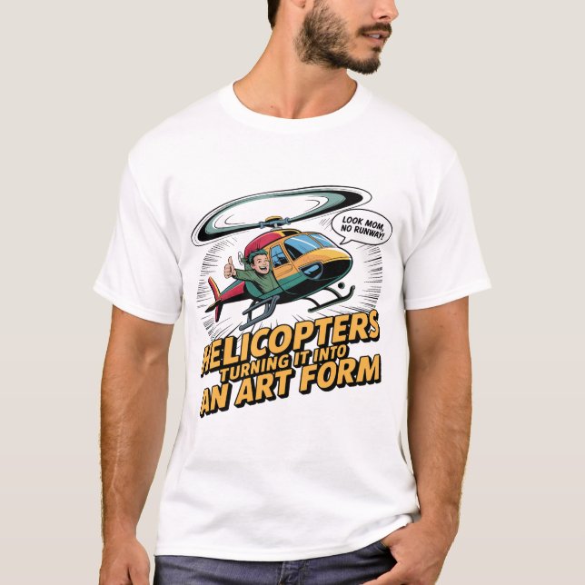 Comic-Style Helicopter Pilot Art – “Look Mom" T-Shirt (Vorderseite)