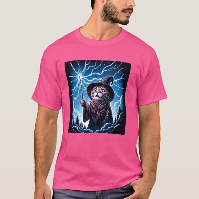 Comic Style Kitten Lover Funny Reaction Wizard Cha T-Shirt (Vorderseite)