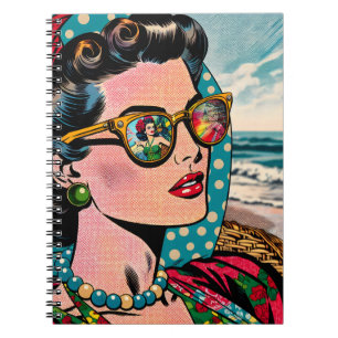 Comic-Style-Kunst Frau beobachtet Hula-Tänzerin Notizblock