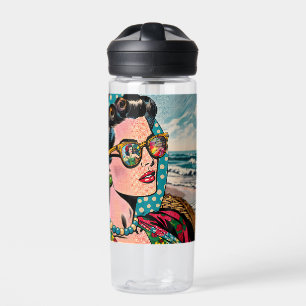Comic-Style-Kunst Frau beobachtet Hula-Tänzerin Trinkflasche