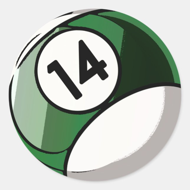 Comic Style Number 14 Billard Ball Runder Aufkleber (Vorderseite)