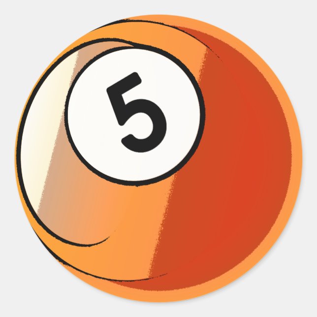 Comic Style Number 5 Billiard Ball Runder Aufkleber (Vorderseite)