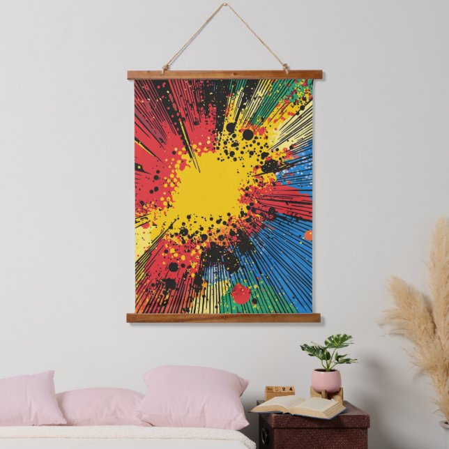 Comic Style Pop Art Explosion (10) Wandteppich Mit Holzrahmen (Schlafzimmer)