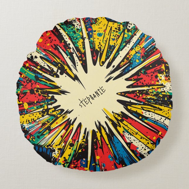Comic Style Pop Art Explosion (2) Rundes Kissen (Vorderseite)