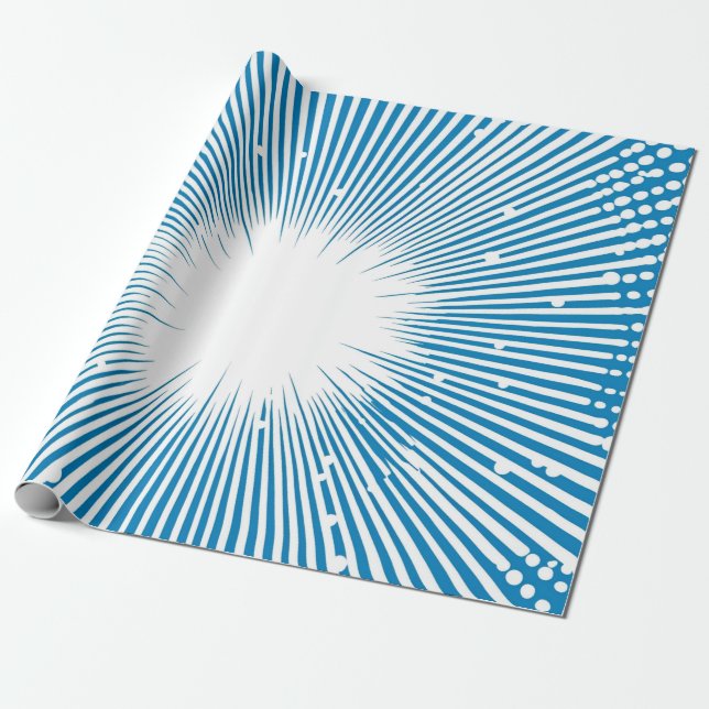Comic Style Pop Art Explosion - Blau und Weiß Geschenkpapier (Ungerollt)