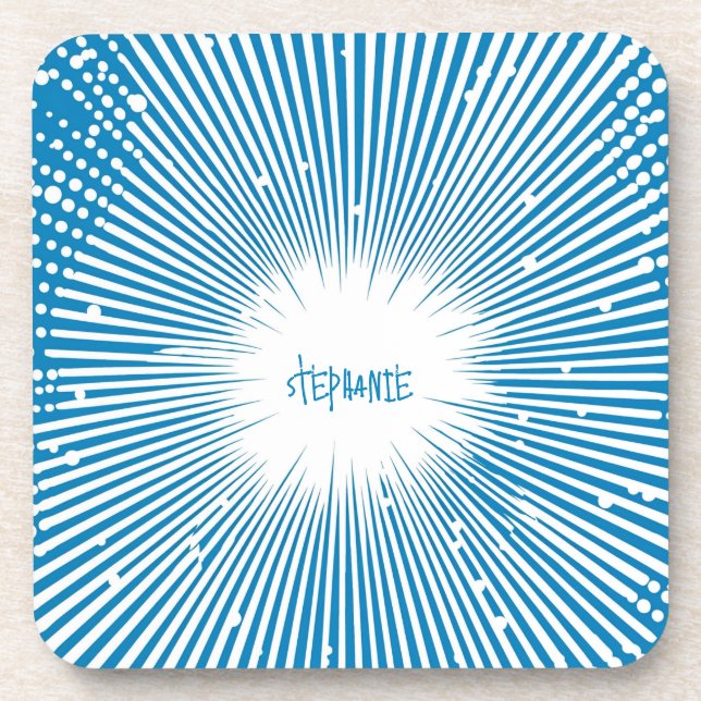 Comic Style Pop Art Explosion - Blau und Weiß Getränkeuntersetzer (Vorderseite)