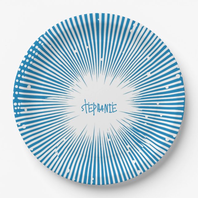Comic Style Pop Art Explosion - Blau und Weiß Pappteller (Vorderseite)