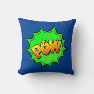 Comic Style Pop Art Retro Blau Gelb POW Kissen