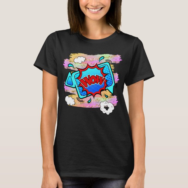 Comic Style Pop Art Retro Blue Red WOW T - Shirt (Vorderseite)