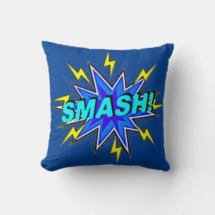 Comic Style Pop Art Retro Blue Yellow Aqua SMASH Kissen