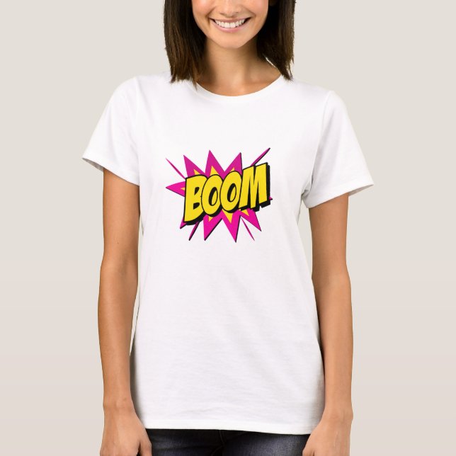 Comic Style Pop Art Retro Gelb Hot Pink BOOM T-Shirt (Vorderseite)