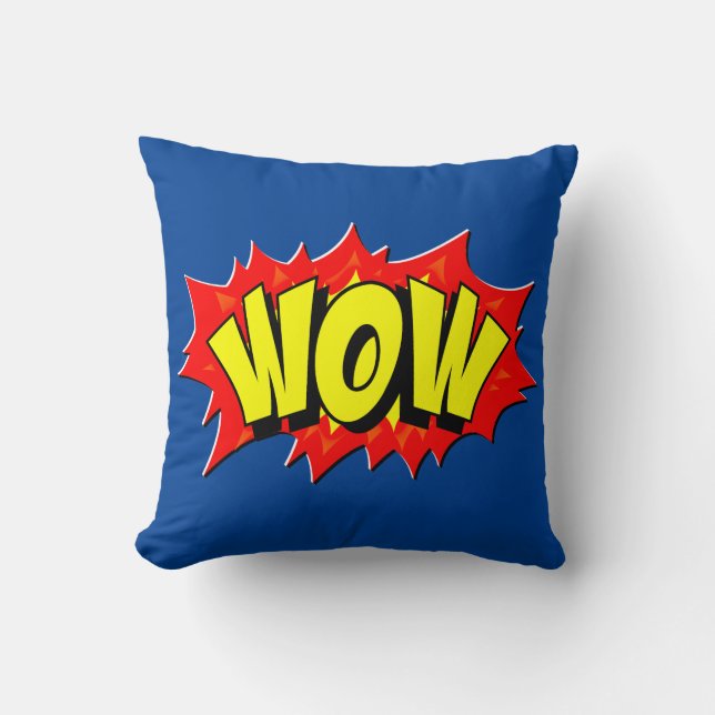 Comic Style Pop Art Retro Gelb Rot Blau WOW Kissen (Vorderseite)