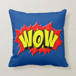 Comic Style Pop Art Retro Gelb Rot Blau WOW Kissen