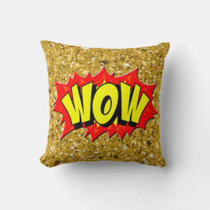 Comic Style Pop Art Retro Gelb Rot Gold WOW Kissen