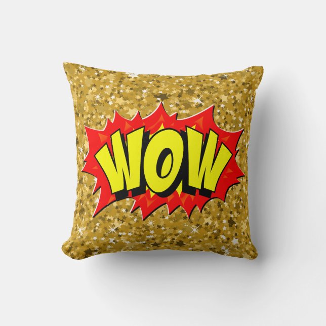 Comic Style Pop Art Retro Gelb Rot Gold WOW Kissen (Vorderseite)