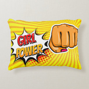 Comic Style Pop Art Retro Gelbe Girl Power Dekokissen