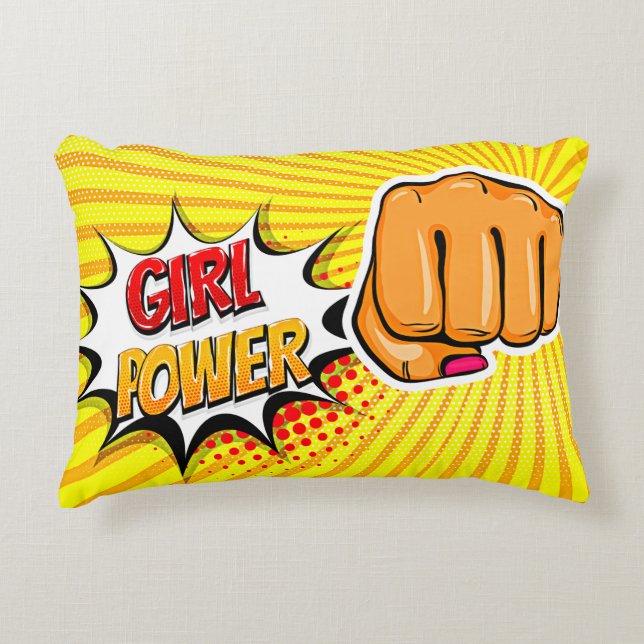 Comic Style Pop Art Retro Gelbe Girl Power Dekokissen (Vorderseite)