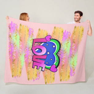 Comic Style Pop Art Retro Mauve Green LIEBE Regenb Fleecedecke
